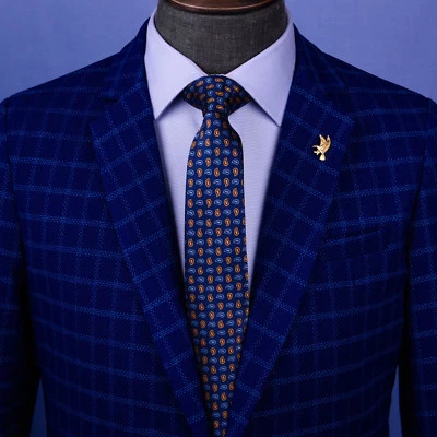 Corbata de 3 corbatas naranja y azul alterno en contraste cachemir floral diseñador moda Foto 1 de 4
