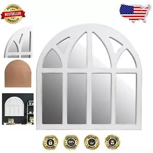 Vintage 28 Inch White Wood Framed Semi-Circle Wall Mirror for Farmhouse Style - Picture 1 of 8