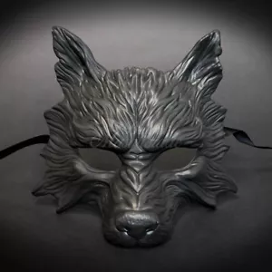 Black Wolf Animal Masquerade Mask for Men Halloween Costume - Picture 1 of 3