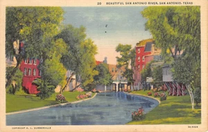 Postal TX: Hermoso río San Antonio, San Antonio, Texas, lino publicado 1937 - Imagen 1 de 3