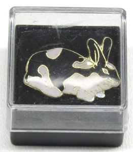 Rabbit Lapel Pin Gold Enameled Black and White Hare Hat Jacket Accessory in Case - Picture 1 of 3