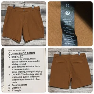 Lululemon Commission Classic 7 Inch Shorts Corduroy Men’s 36 Brown Orange - Picture 1 of 11