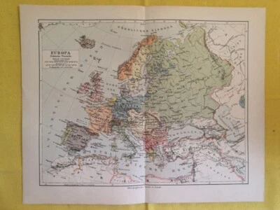 1902 EUROPE CONTINENT Vintage Geographical Map Color 9.5 x 11.5 ORIGINAL C12-7 - Image 1 of 3