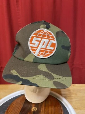 VTG Camo SnapBack Hat Green Made In USA Patch SPC Mesh Trucker 80s 90s Wearguard - Image 1 of 4