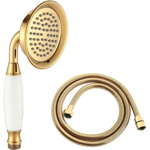 Ownace Gold viktorianischer Duschkopf und 59 Zoll Schlauch Set traditionelles Messing & Keramik - Bild 1 von 5