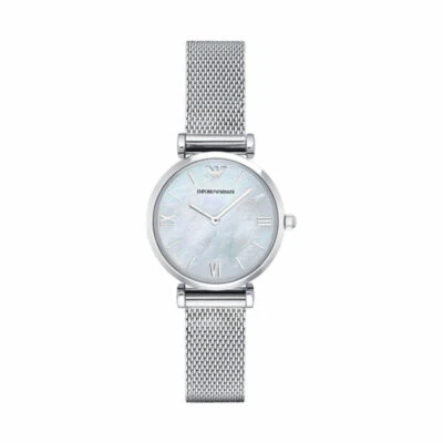 Reloj pulsera de malla para mujer Emporio Armani AR1955 tono plata esfera blanca Foto 1 de 4
