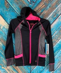 Justice Girls Pink Black Playformance Active Zip Up Hooded Jacket Size 10 NWT - Picture 1 of 11