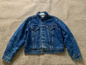 VINTAGE Levis Mens Jacket Large Blue Big E Denim Type 3 Troy Blanket Lined 1960s - Picture 1 of 12