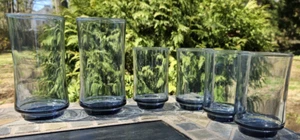 6 Vintage Libbey Bolero Dusky Blue Glasses, Flat Tumbler & Flat Juice. - Picture 1 of 14