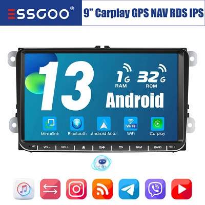 9" Autoradio Carplay Android 13 Stereo GPS RDS Per VW GOLF 5 6 Touran Tiguan EOS - Immagine 1 di 4