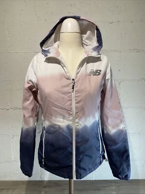 New Balance Windbreaker Pink Gray Full Zip Hooded Jacket Size S Girls - Image 1 of 4