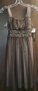 My Michelle NWT Special Party Dress Sequins Beaded Brown Tuelle Girl's 16 - Picture 1 of 14