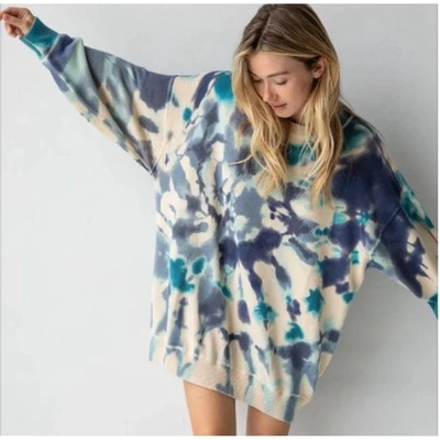 Suéter Natural Life Taylor de gran tamaño azul/crema algodón tie dye cuello redondo talla L/XL Foto 1 de 4