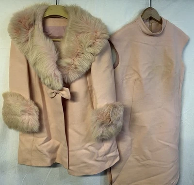 Mujer Visconti ROSA Falda Traje Puños de Piel Vestido y Chaqueta De Colección Años 50’s 60 Med Foto 1 de 4