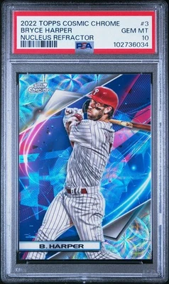 2022 Topps Cosmic Chrome Bryce Harper #3 Nucleus Refractor PSA 10 Foto 1 de 3