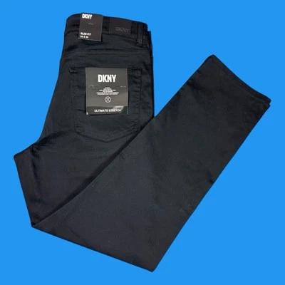 DKNY Mens Size 33x30 Stanton Slim Fit Ultimate Stretch Black 5 Pockets Pants - Image 1 of 4