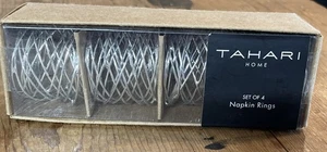 Tahari Silver Color Napkin Rings Set Of 4 Wire Spiral New 1.5” Wide Unopened - Picture 1 of 9