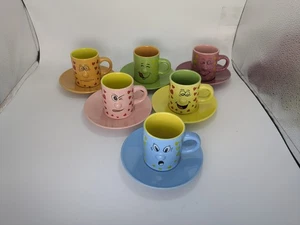 6 NEUWERTIGE LIVINGWARE Dolce Vita Collection lustiges Gesicht bunte Mini Tassen + Untertassen - Bild 1 von 12