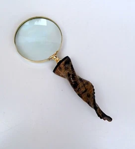 Antique Magnifying Glass Brass Magnifier With Goat Horn Handle For Reading Paper - Picture 1 of 4