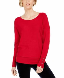 JM Collection Women's Sweater Red XXL Studded Dolman-Sleeve Pullover - Picture 1 of 8