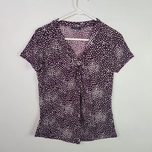 Glo Weave Relaxed Bunched Short Sleeve Top Womens Size S Purple White Polka Dot - Picture 1 of 8