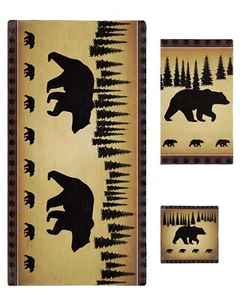 Bear Bath Towels Set Soft Absorbent Bathroom Towels Cabin Forest Animal Microfib - Picture 1 of 7