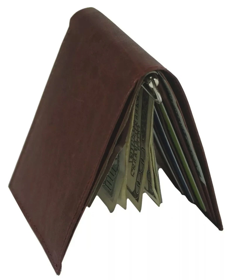 Mens Leather Metal Spring Money Clip Wallet Slim Front Pocket Credit Card Holder - Image 1 of 1