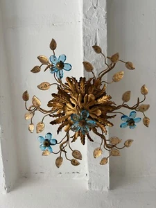 ~Flush Mount Maison Baguès Crystal Blue Flowers Leaves Chandelier 6 Lights~ - Picture 1 of 10