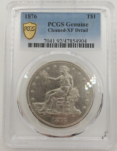 1876-P Trade Dollar PCGS Genuine Cleaned-XF Detail US Silver Dollar Gold Shield