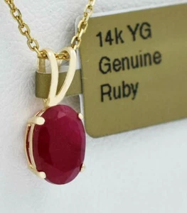 GENUINE  1.35 Cts RUBY PENDANT 14k YELLOW GOLD - Free Appraisal Service - NWT - Picture 1 of 4