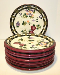 "SET OF 8" Oneida Strawberry Plaid 12" Dinner Plates Hand Painted Discontinued - Picture 1 of 5