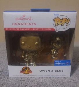 Hallmark Ornament 2022 Jurassic World GOLD (Owen & Blue) Limited Funko Pop NIB - Picture 1 of 5