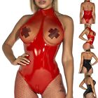 Women's Tight Fitting Mirror PVC Leather Pu Lacquer Leather Hang Neck Zipper