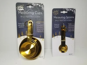 Neu Gold 8er Set Messbecher und Löffel Spülmaschinenfest Edelstahl - Bild 1 von 5