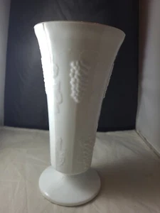 Vintage Large Milk Glass Grape Pattern Flower Vase 9 1/2" Tall 1950's - Picture 1 of 7