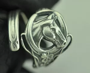 Solid 925 Sterling Silver Horse Shoe Good Luck Adjustable Spoon Ring - Picture 1 of 6