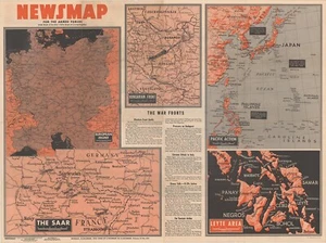 Mapa vintage de la situación de guerra en Europa y Asia - Imagen 1 de 2
