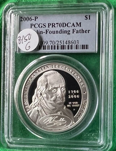 2006 P Benjamin Franklin Founding Father Comm Proof Silver Dollar PCGS PR70 DCAM Cover