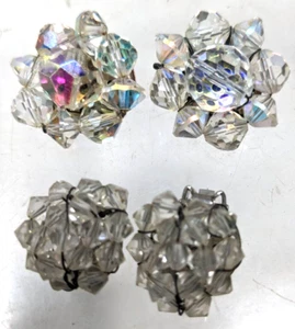 Vintage Menge 2 Paar klare Clip Ohrringe Kunststoff und Glas 1/2" & 1" - Bild 1 von 3