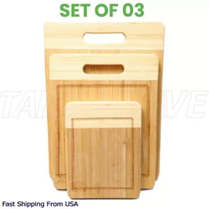 Bambus Schneidebrett 3 Stück Set, Holz Schneidebretter Servieren mit Saftrille - Bild 1 von 7