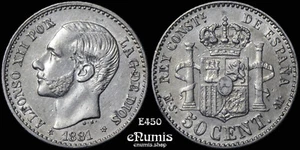 ESPAÑA, Alfonso XII, 50 Céntimos 1881 MS-M, aUNC - Imagen 1 de 6