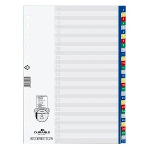 Zahlenregister PP 1-31 farbig 31-teilig Register für Ordner DIN A4 DURABLE - Bild 1 von 1