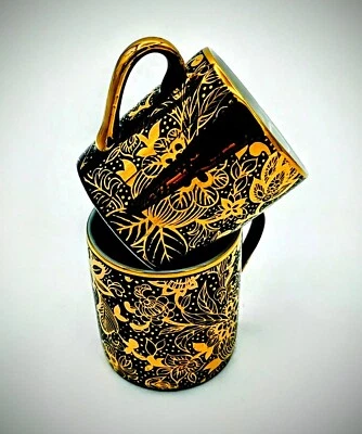 Japan Black & Gold Plated Espresso Cups Pair - Image 1 of 4