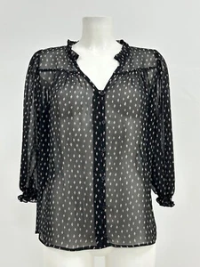 Ex Peacocks Ladies Black Sheer Geo Print Shirt Blouse Size 12 - Picture 1 of 9