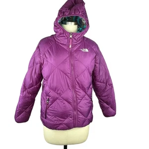 THE NORTH FACE Girl's Purple Blue Plaid Down Puffer Jacket Size XL Girl's 18 550 - Picture 1 of 11