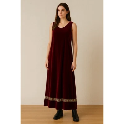 Maxi Vestido Borgoña Terciopelo XL Bordado Dobladillo Boho Gótico Fiesta Vacaciones De Colección Foto 1 de 4