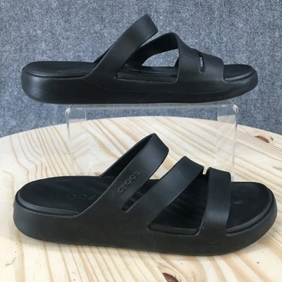 Crocs 凉鞋女式 8 Getaway Z 型带懒人平底拖鞋黑色休闲舒适 — 第 1/4 张图片