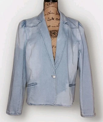 I-N-C - Blazer vaquero de mezcla de algodón elástico descolorido con bolsillos - para mujer talla XXL Foto 1 de 3