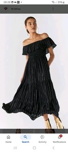 Scamp and Dude Black Sparkle Bardot On / Off Shoulder Maxi Shirred Dress 16/18 - Picture 1 of 10