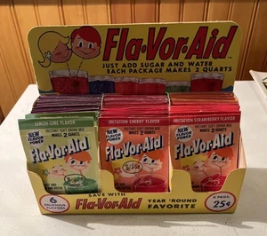 Vintage 1960s Fla-Vor-Aid Drink Mix 6 Flavors NOS Unopened New Full Display - Picture 1 of 6